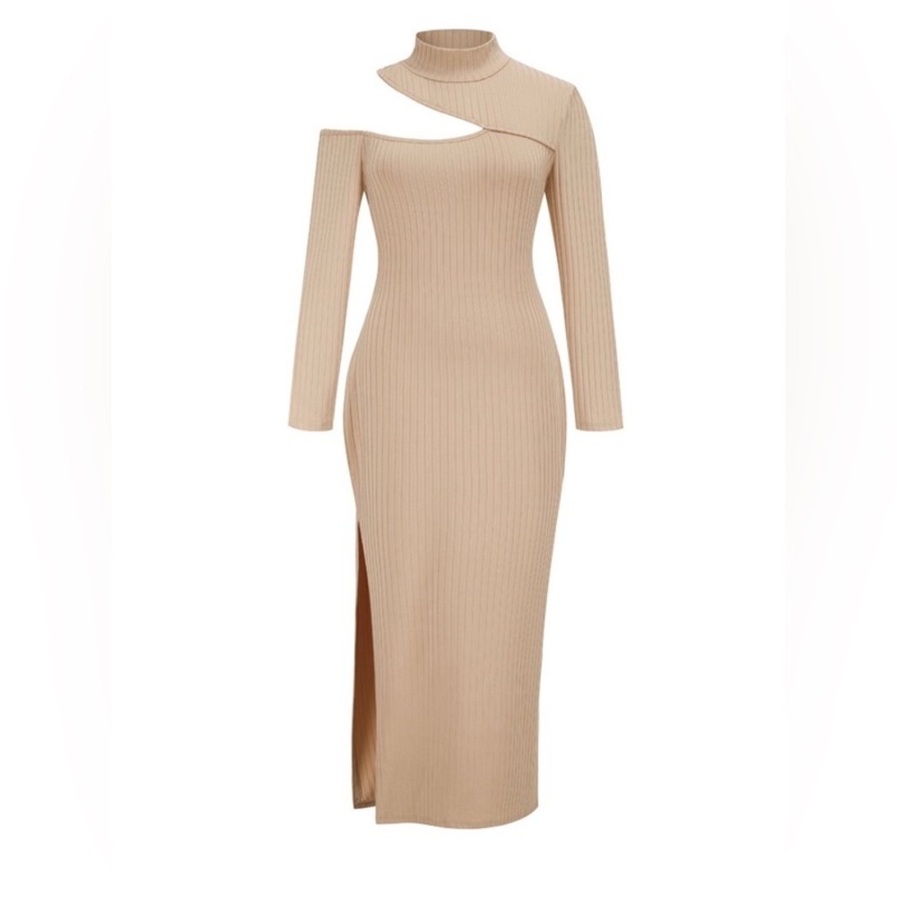 Ladies Sexy Open Show Slit Dress Turtleneck Strip Long Skirt - Picture 2 of 5